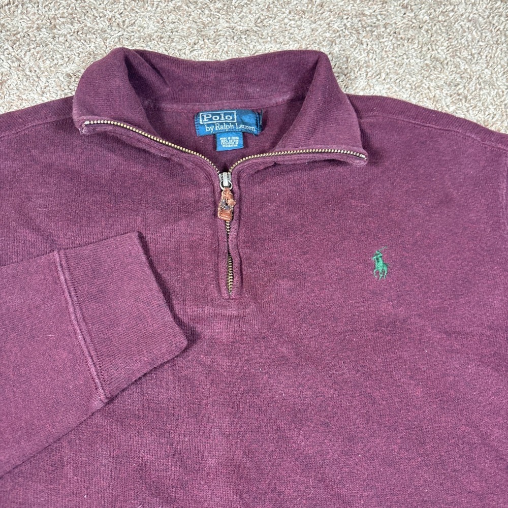 Polo Ralph Lauren Mens 1/4 Zip Pullover Sweater Maroon‎ Cotton Jumper Large